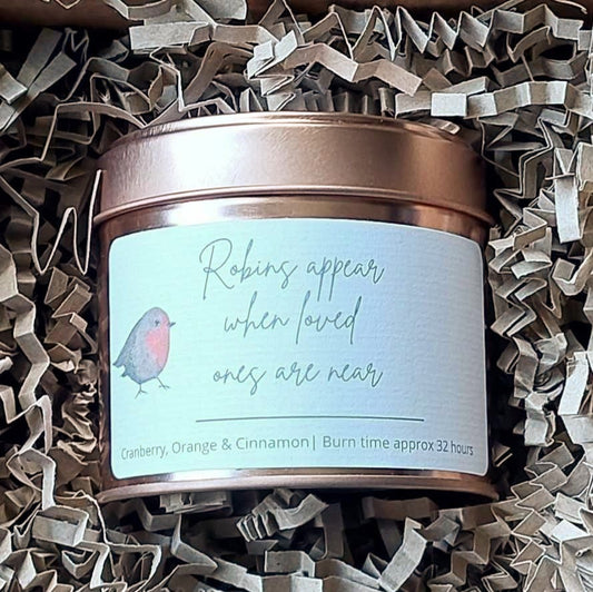 "Robins appear when loved ones are near" Tin Candle image 0