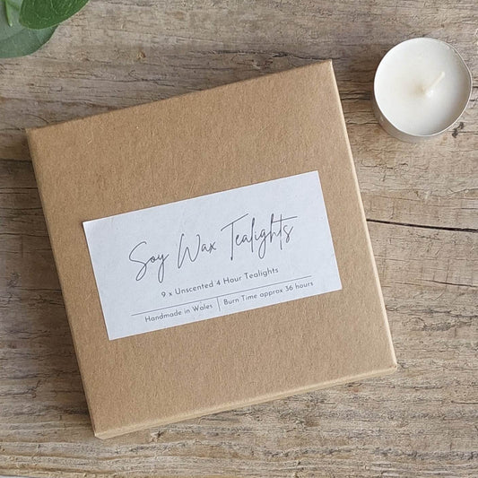 Box of 9 x Unscented Soy Tea Lights image 0