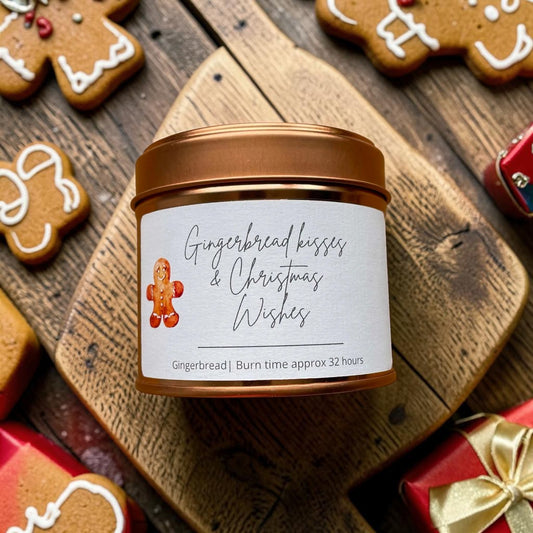 "Gingerbread Kisses & Christmas Wishes" Tin Candle