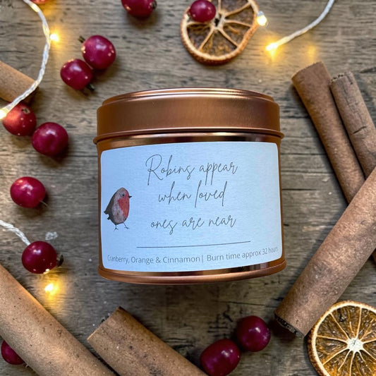 "Robins appear when loved ones are near" Tin Candle