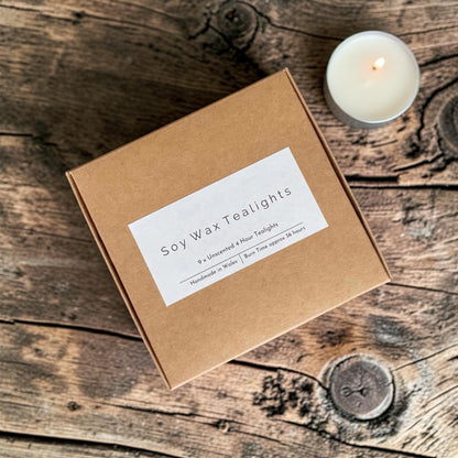Unscented Soy Tea Lights - Box of 9 | Natural  & Eco-Friendly